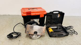 A KARLTON DOOR TRIMMER CIRCULAR SAW MODEL KDT184 IN CARRY CASE PLUS JCB ELECTRIC NAIL GUN IN CARRY