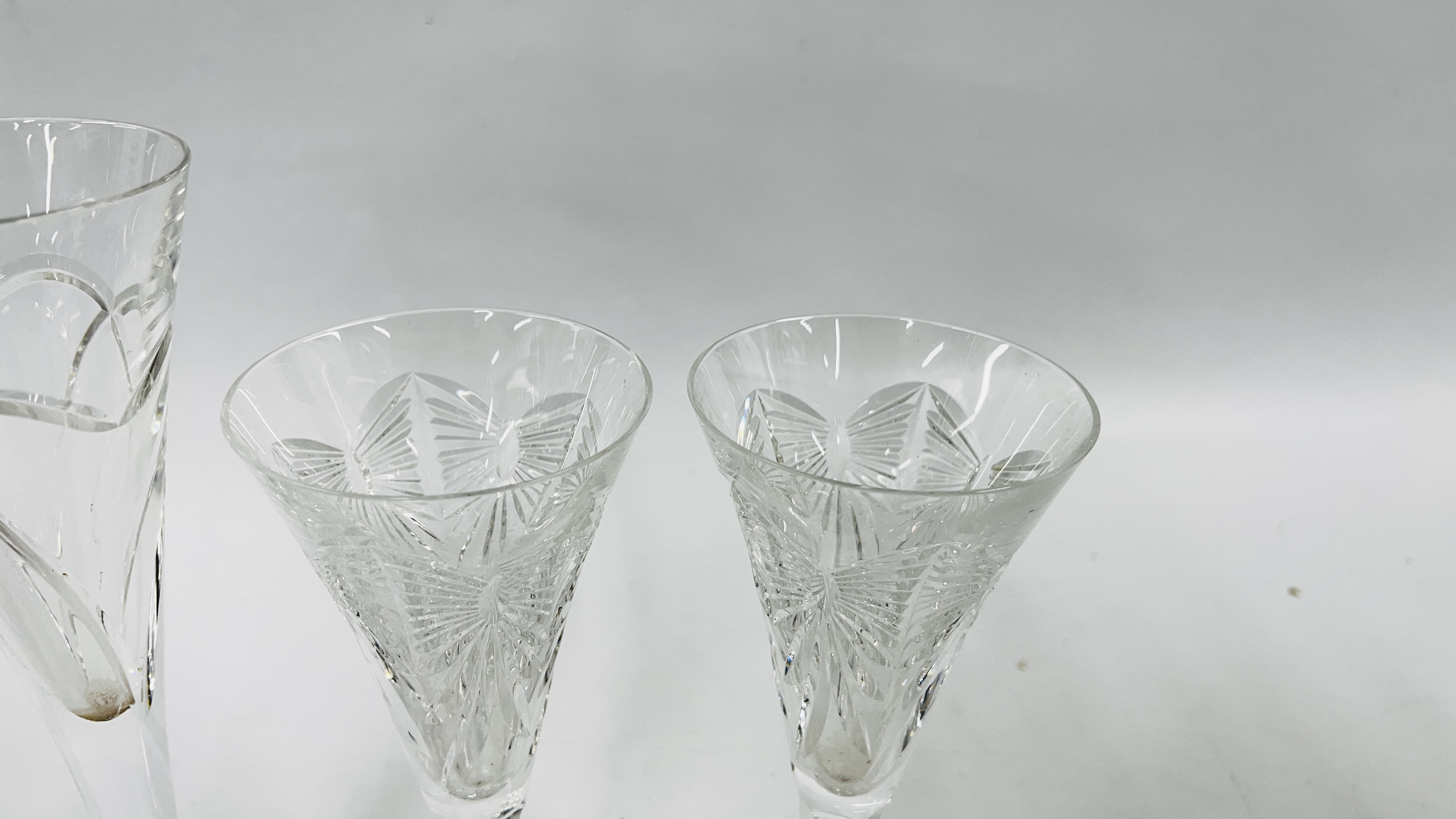 A PAIR OF WATERFORD MILLENIUM FLUTES ALONG WITH A FURTHER WATERFORD CRYSTAL FLUTE - Image 4 of 8