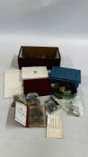A BOX CONTAINING AN EXTENSIVE COLLECTION AND BANK NOTES TO INCLUDE SILVER EXAMPLES + A ROYAL MINT