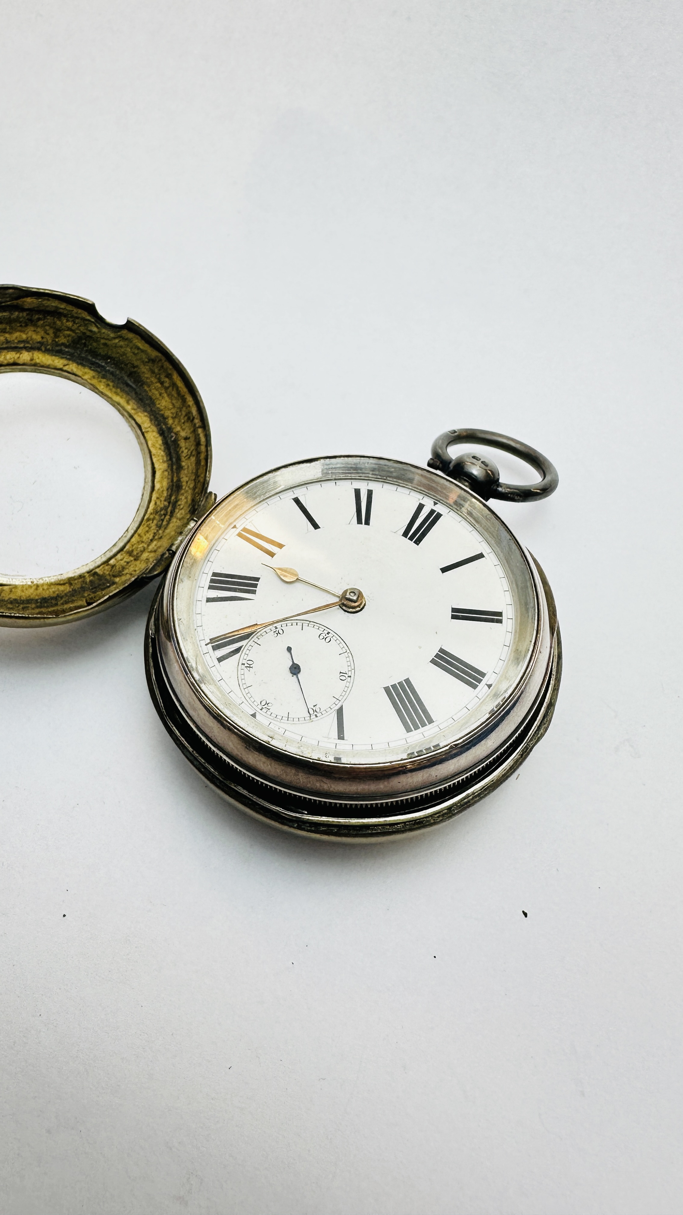 A VINTAGE SILVER CASED POCKET WATCH WITH ENAMELED DIAL, - Image 3 of 12
