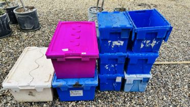 9 X HEAVY DUTY PLASTIC STORAGE BOXES (3 LARGE - 6 SMALL).