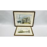 JOHN R PRETTY SIGNED WATERCOLOUR OF A BROADLAND SCENE PLUS ONE OTHER LIMITED EDITION PRINT OF A