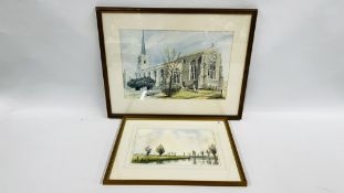 JOHN R PRETTY SIGNED WATERCOLOUR OF A BROADLAND SCENE PLUS ONE OTHER LIMITED EDITION PRINT OF A