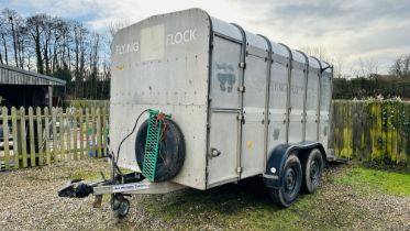 IFOR WILLIAMS TA510G 12 FOOT TWIN AXLE LIVESTOCK TRAILER.