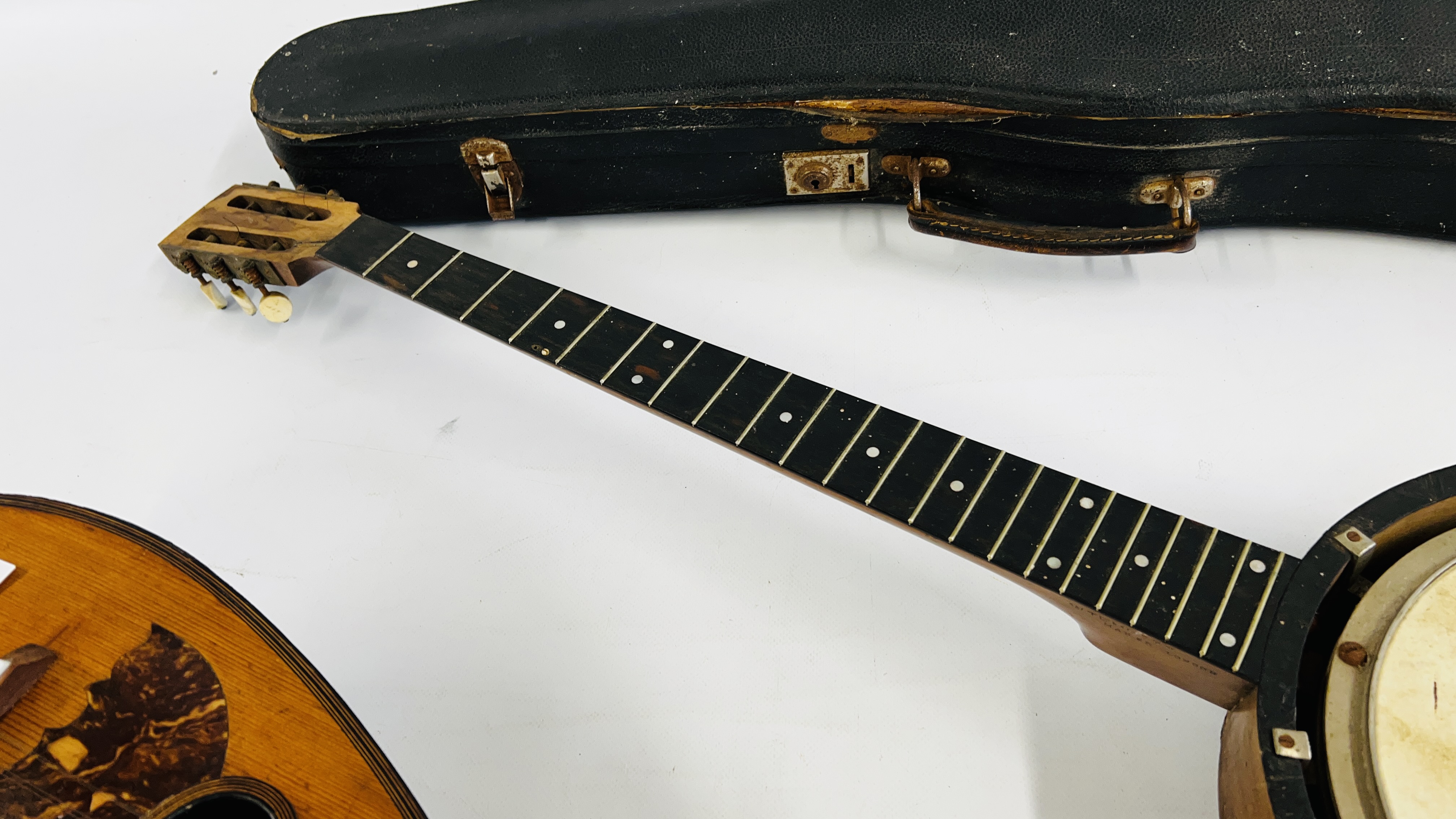 A VINTAGE ITALIAN MANDOLIN, TWO VIOLINS, BANJO AND A VIOLIN CASE A/F. - Image 7 of 15