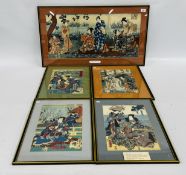 A GROUP OF FIVE FRAMED JAPANESE COLOURED PRINTS.