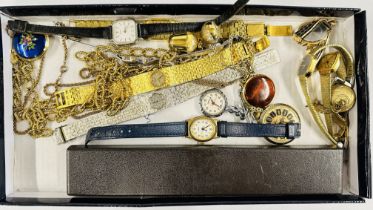 16 WRIST WATCHES AND PENDANT WATCHES TO INCLUDE BULER, BURGANA, ORIS, PHILIP MERCIER.