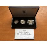 COINS: UK 1994 SILVER PROOF THREE COIN COLLECTION IN CASE WITH CERTIFICATE.