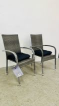 TWO AS NEW AL FRESCO SORRONTO STACKING CHAIRS.