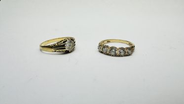 A 9CT GOLD DRESS RING SET WITH FIVE CLEAR STONES SIZE P/Q ALONG WITH A 9CT GOLD SOLITARE CZ SET