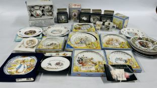 AN EXTENSIVE COLLECTION OF WEDGEWOOD BEATRIX POTTER AND PETER RABBIT CERAMICS TO INCLUDE PLATES,