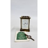 A MATTHEW NORMAN BRASS CASED CARRIAGE CLOCK WITH ORIGINAL BOX.