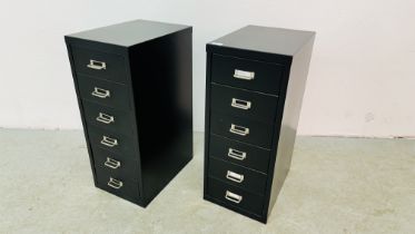 A PAIR OF STEEL 6 DRAWER STORAGE CABINETS - W 28CM X D 40CM X H 67CM.