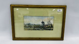 A FRAMED WATERCOLOUR DEPICTING A RURAL NORFOLK WINDMILL SCENE BEARING SIGNATURE C.F. RUMP.