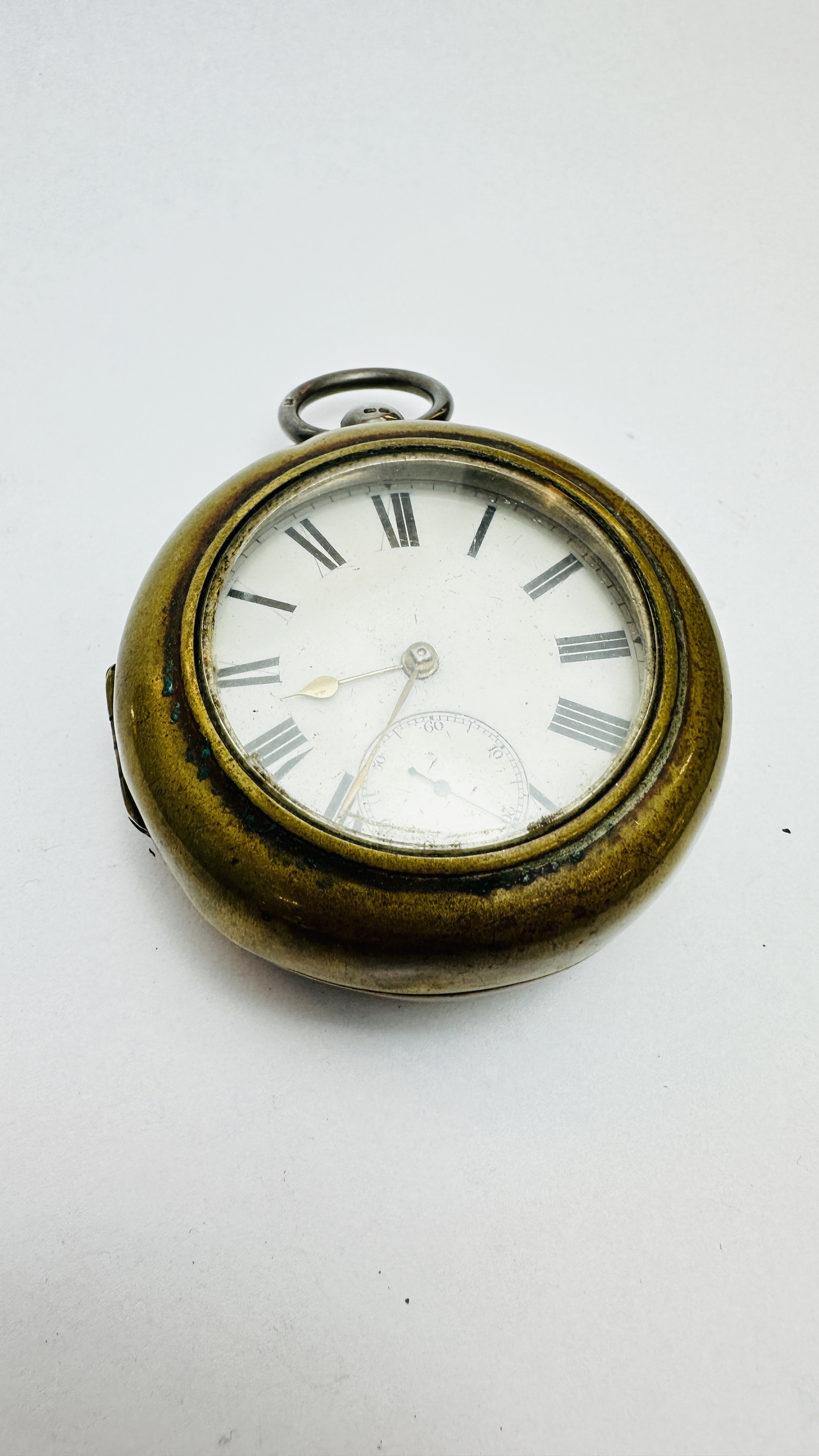 A VINTAGE SILVER CASED POCKET WATCH WITH ENAMELED DIAL, - Image 7 of 12