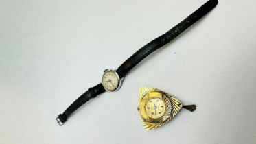 A VINTAGE PENDANT WATCH MARKED "PRESTIGE" - H 4CM X W 4CM ALONG WITH A VINTAGE WRIST WATCHED MARKED