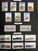STAMPS: A COLLECTION OF RAILWAY THEMATICS NEATLY PRESENTED IN TWO ALBUMS, SETS ETC.