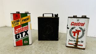 3 VINTAGE CANS INCLUDING SHELL & CASTROL.