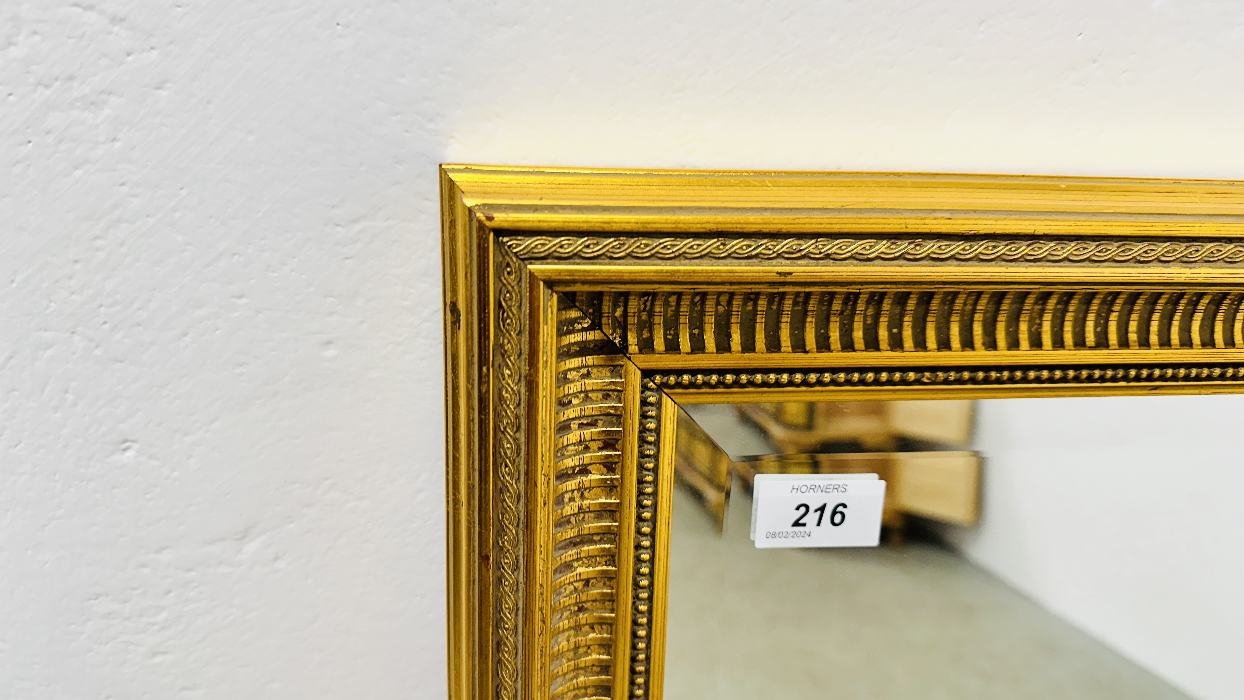 MODERN GILT FRAMED BEVEL PLATE MIRROR, 66CM X 99CM. - Image 3 of 6