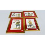 A GROUP OF FOUR FRAMED AND MOUNTED COMIC SKETCHES,
