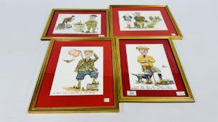 A GROUP OF FOUR FRAMED AND MOUNTED COMIC SKETCHES,