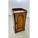 ANTIQUE MAHOGANY SINGLE DOOR POT CUPBOARD WITH UPSTAND.