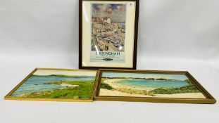 TWO OIL ON BOARD COASTAL SCENES ONE BEARING SIGNATURE CHAS BASSETT THE OTHER JOHN LETHBRIDGE 1983 +