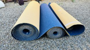 3 X 2M WIDE PART ROLLS OF BLUE PATTERNED CONTRACT CARPETING.