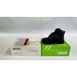 1 X UVEX SIZE 6 SAFETY BOOTS + PAIR OF APACHE SIZE 6 SAFETY BOOTS.