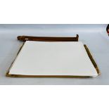 A FOLDING ARTISTS EASEL ALONG WITH A QUANTITY OF ART PAPER.