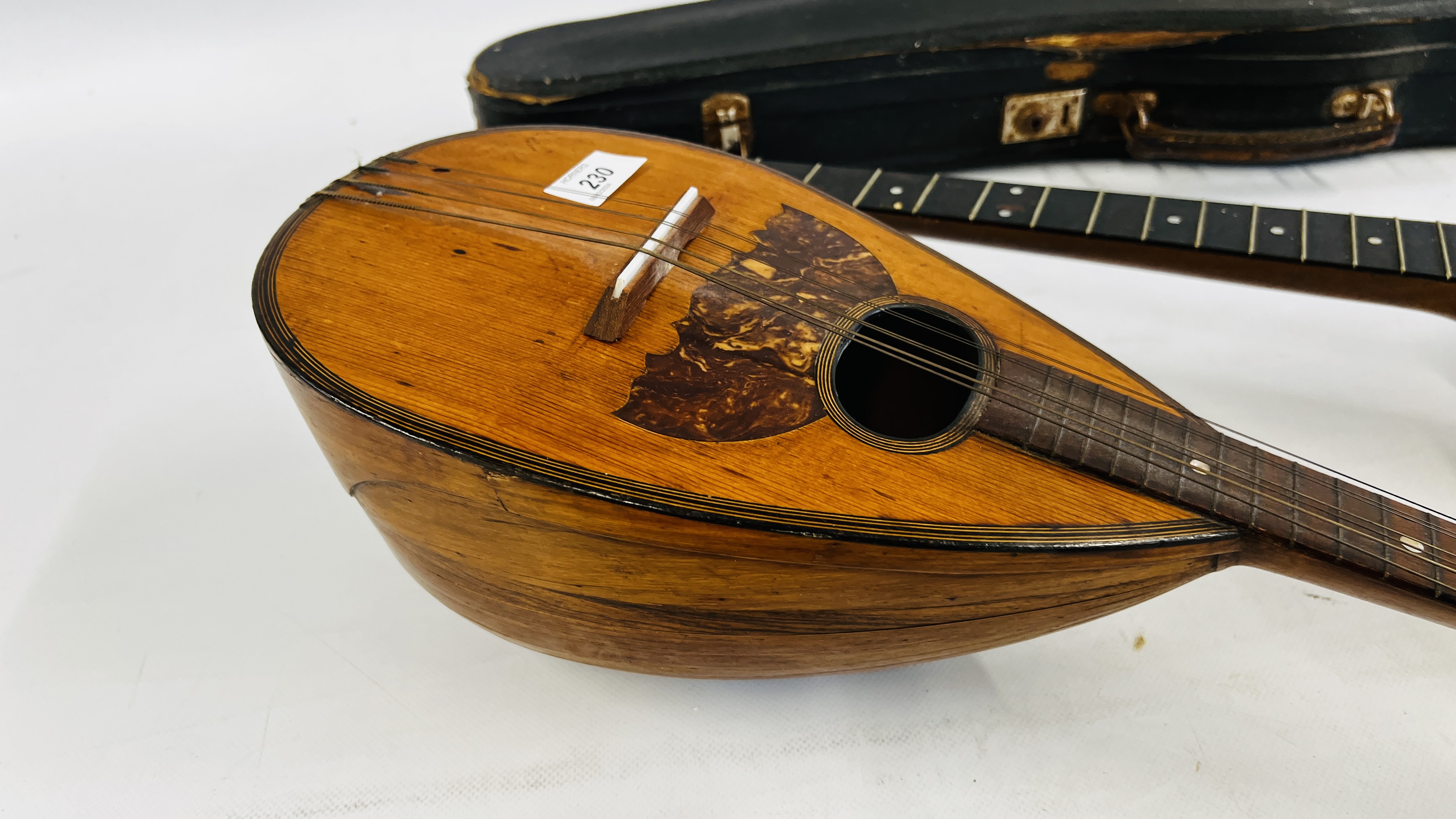 A VINTAGE ITALIAN MANDOLIN, TWO VIOLINS, BANJO AND A VIOLIN CASE A/F. - Image 4 of 15