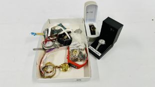 QUANTITY MIXED ASSORTED WRIST WATCHES + COSTUME JEWELLERY.