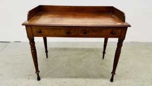 VICTORIAN MAHOGANY TWO DRAWER WRITING DESK - W 107CM D 55CM H 85CM.