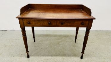 VICTORIAN MAHOGANY TWO DRAWER WRITING DESK - W 107CM D 55CM H 85CM.