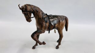 A VINTAGE STYLE LEATHER BOUND HORSE STUDY - H 33 X L 38CM.