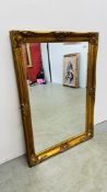 LARGE GILT FRAMED BEVEL PLATE MIRROR 74CM X 105CM.