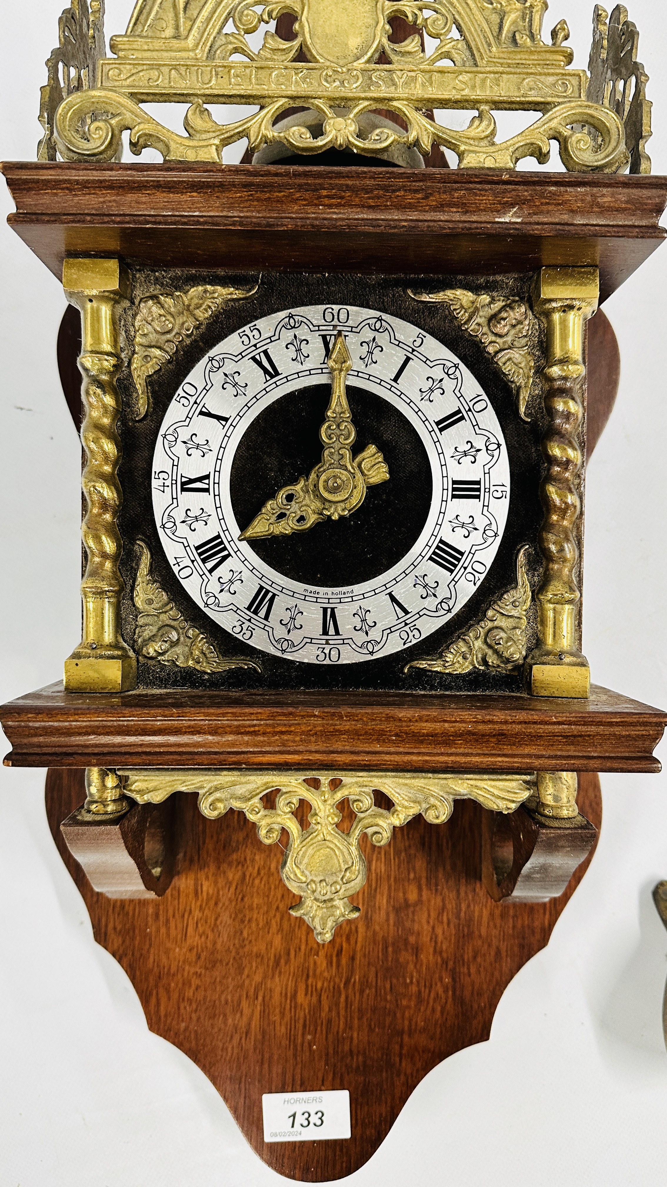 DUTCH STYLE WALL CLOCK WITH BRASS WEIGHTS. - Image 3 of 7