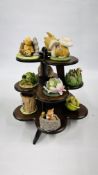 A SET OF 12 FRANKLIN PORCELAIN WOODLAND SURPRISES CHARACTERS ON 3 TIER DISPLAY STAND - H 40CM.