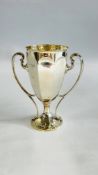 AN ANTIQUE SILVER TWO HANDLED TROPHY CUP, LONDON ASSAY 1906 MAKER C.C.P. - H 16CM.