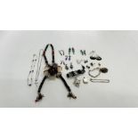 A QUANTITY OF SILVER JEWELLERY, BRACELET, EARRINGS, LOCKET ETC.