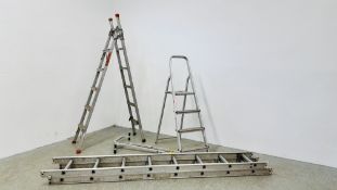 16 RUNG DOUBLE EXTENSION LADDER, 3 WAY FOLDING COMBINATION LADDER,