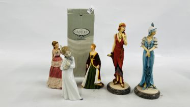 5 FIGURINES TO INCLUDE FRANKLIN PORCELAIN "ISABELLA OF SPAIN",