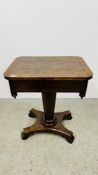 VICTORIAN PEDESTAL WORK TABLE, W 59CM, D 44CM, H 70CM.