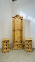 MEXICAN PINE SINGLE WARDROBE WITH DRAWER TO BASE - W 55CM, D 46CM,