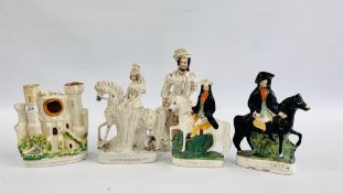 A GROUP OF STAFFORDSHIRE STYLE FLAT BACKS TO INCLUDE TOM KING, DICK TURPIN, BRINGESS ETC.