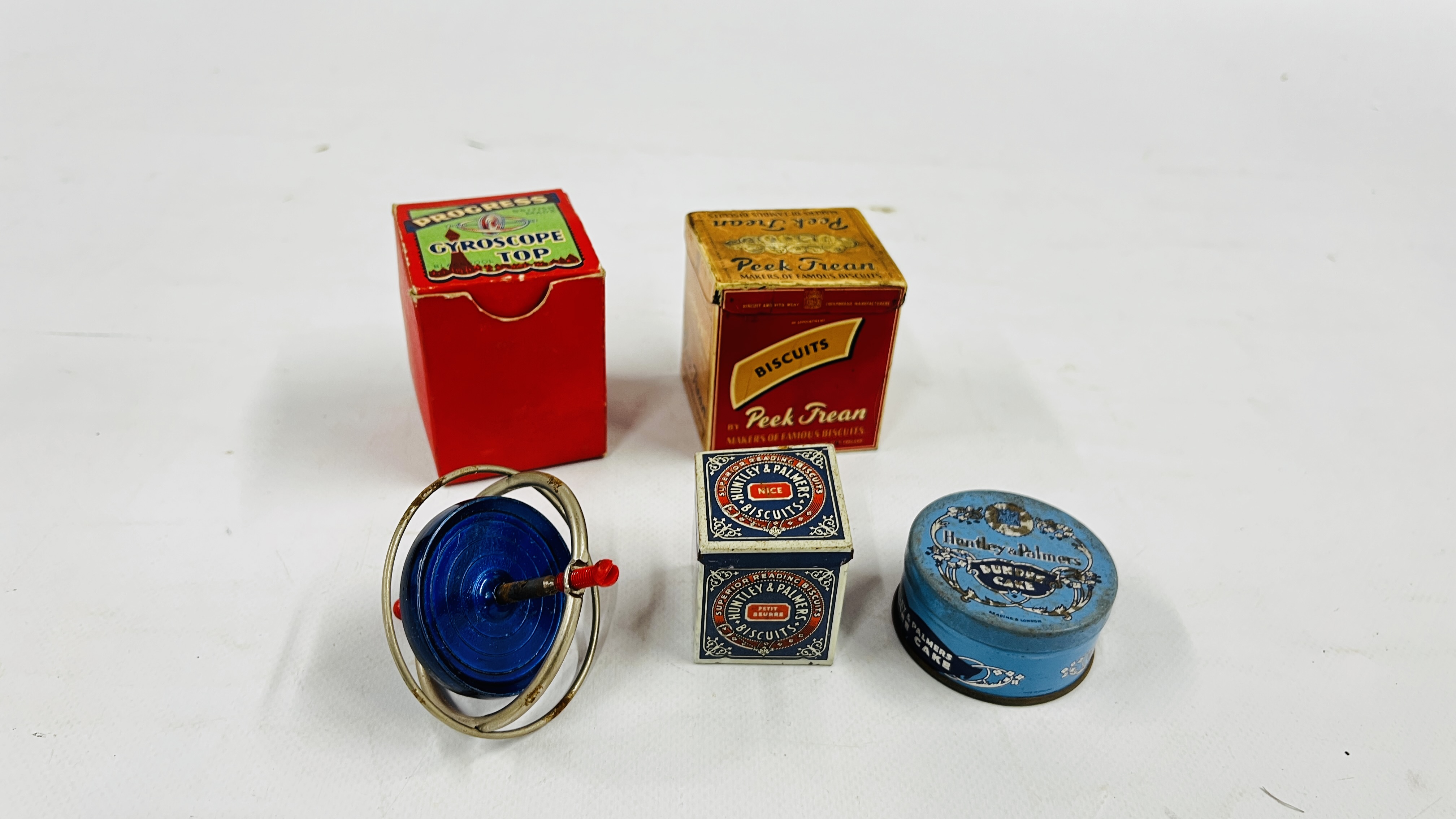 TWO VINTAGE MINIATURE BISCUIT TINS TO INCLUDE A PEEK FREAN H 6.5 X W 6CM X D 5.