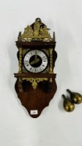 DUTCH STYLE WALL CLOCK WITH BRASS WEIGHTS.