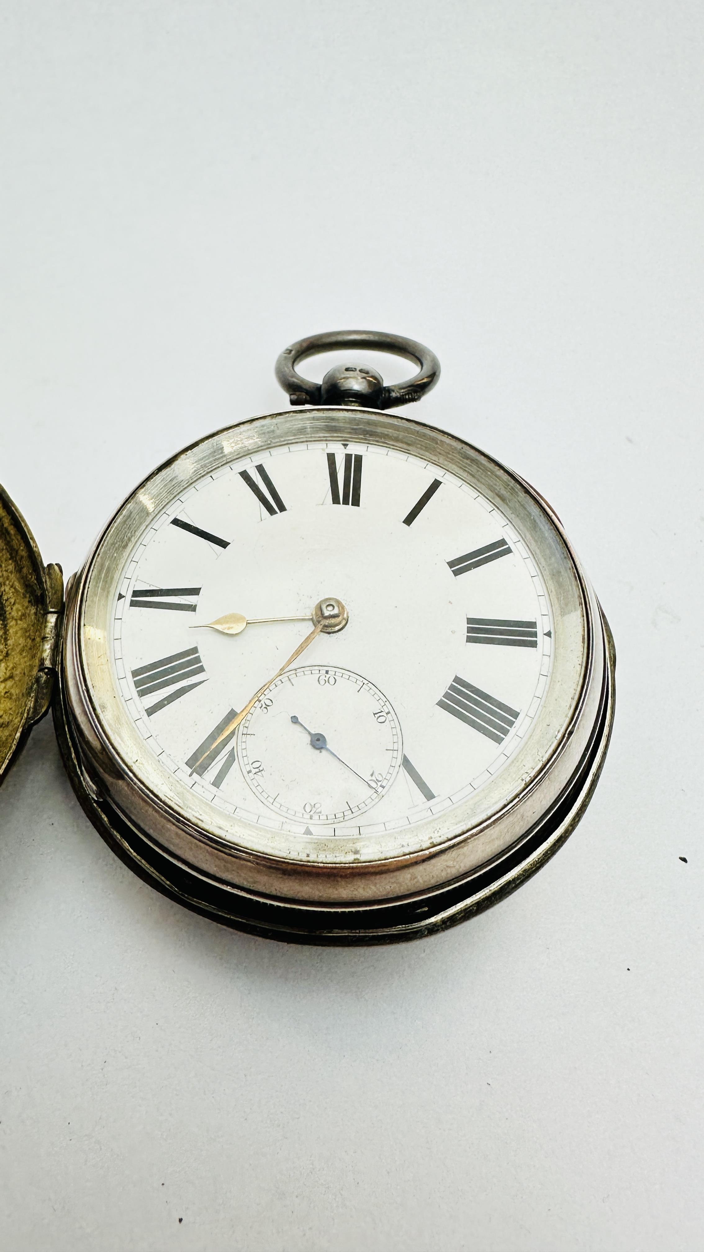 A VINTAGE SILVER CASED POCKET WATCH WITH ENAMELED DIAL, - Image 2 of 12