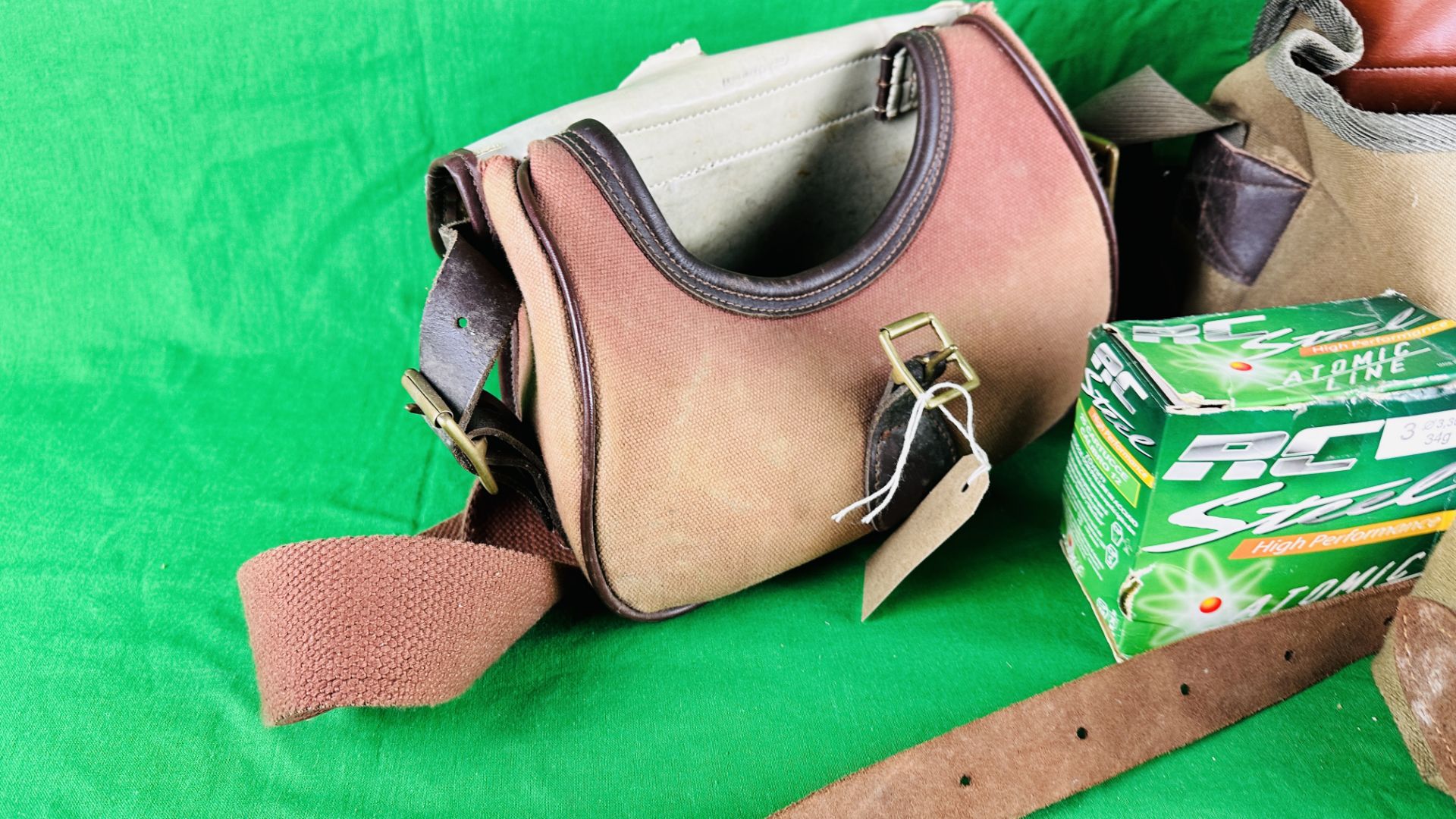 TWO CANVAS CARTRIDGE BAGS AND CANVAS & LEATHER CARTRIDGE BELT, - Image 6 of 7