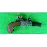 A GOOD QUALITY ENGLISH ANTIQUE JONES OF WREXHAM FLINTLOCK PISTOL WITH FOLDING TRIGGER,